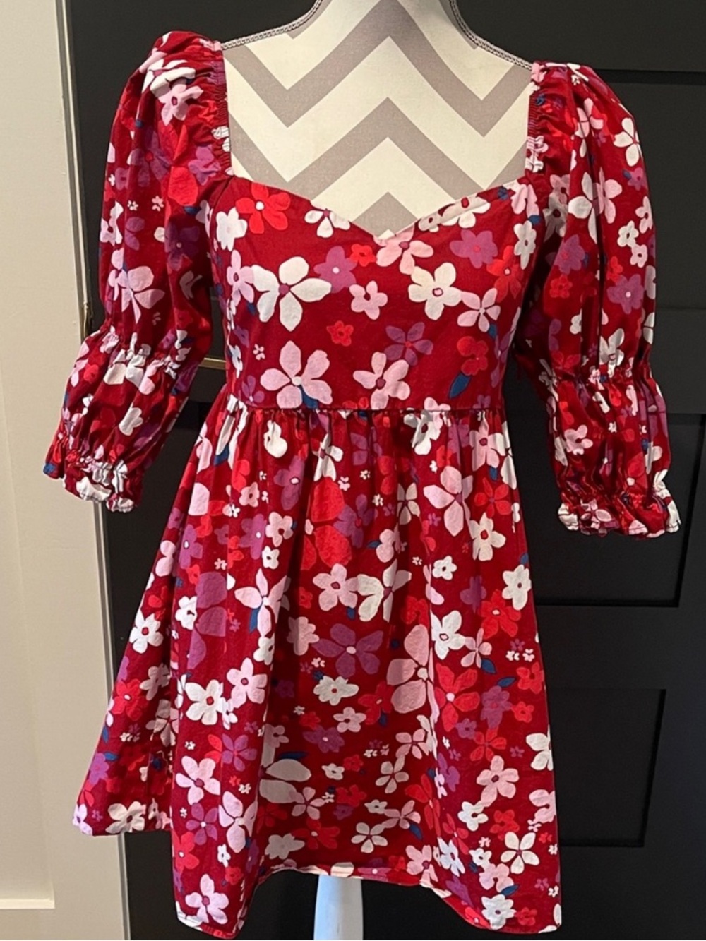 Fore Floral Cotton Mini Dress with Puff Sleeves Size M